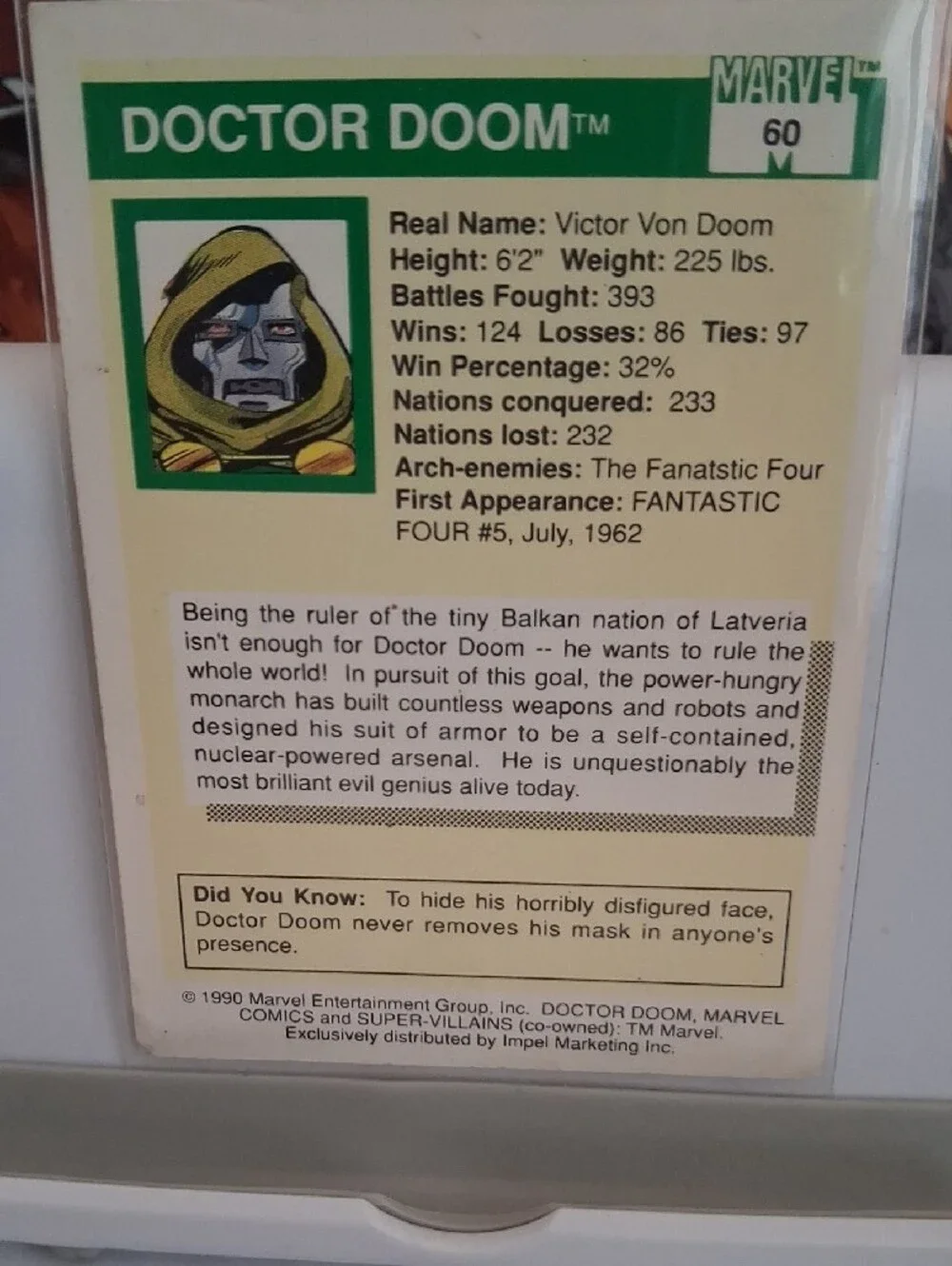 Marvel Doctor Doom Trading Card with Green and Purple Artwork